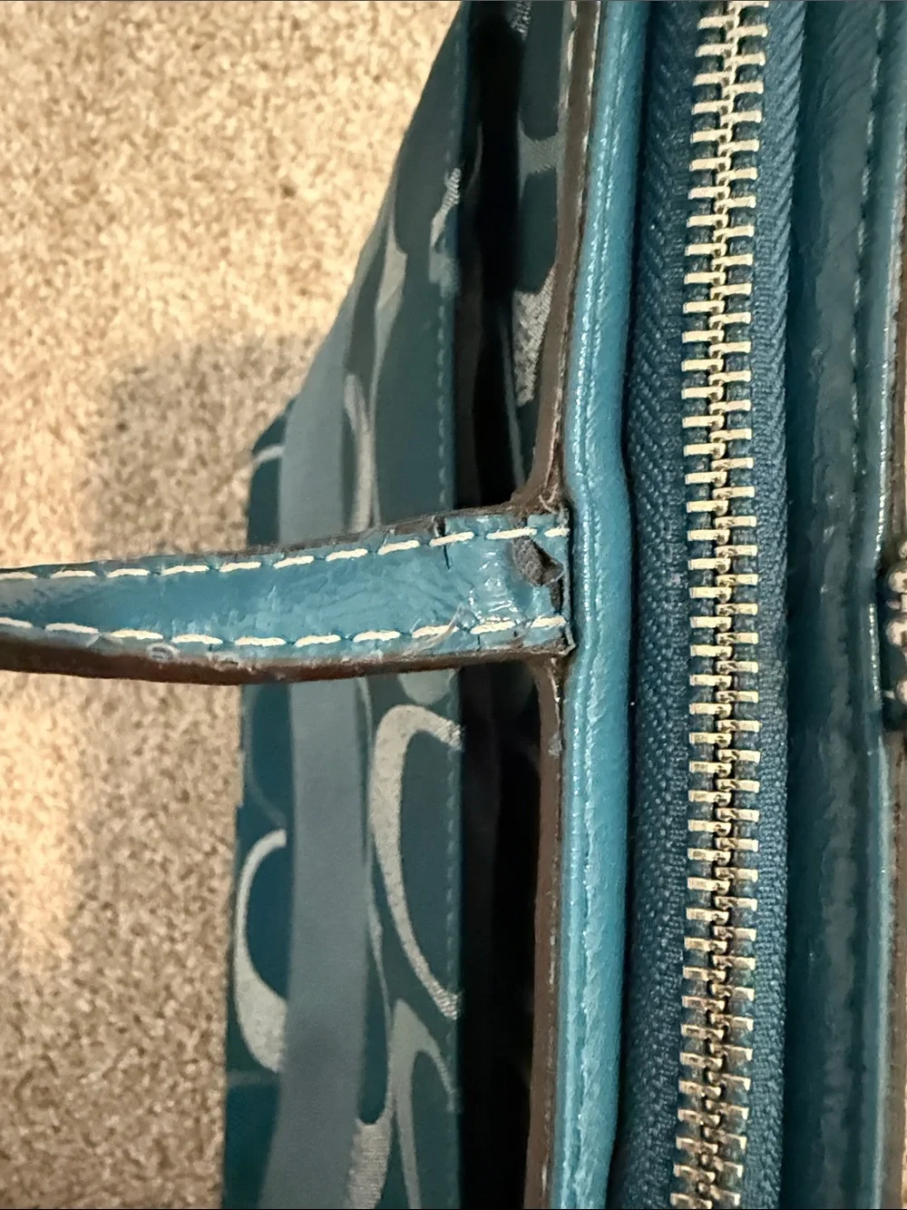 COACH factory F20429 Signature Sateen Tote Shoulder Bag in Teal Blue Metallic